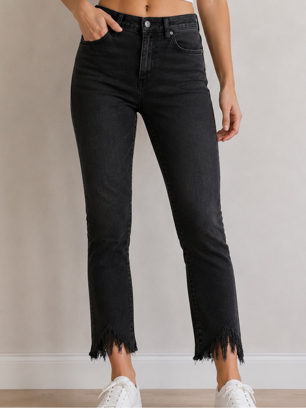 Mavi Tess High Rise Skinny Ankle Jeans Women’s 26 Black Raw Hem Stretch Denim